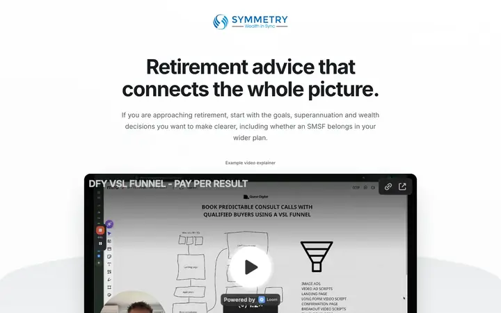 Landing page preview for Symmetry Group